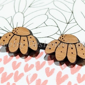 12mm Floral Engraved Wood Cabochons - Cherrywood Walnut Birch, Pick Color - Semi-Matte Varnish