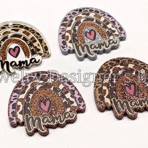 Mama Leopard Print Rainbow With Heart Acrylic Pendants - 5 Options - 35mm Charm