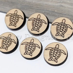 20 mm schildpad gegraveerde houten cabochons - dierlijke houten versieringen - kersenhout, walnoot, berken, kleur pluk - semi-matte vernis