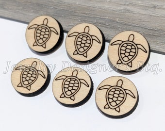 20mm Turtle Engraved Wood Cabochons - Animal Wooden Embellishments - Cherrywood Walnut Birch, Pick Color - Semi-Matte Varnish