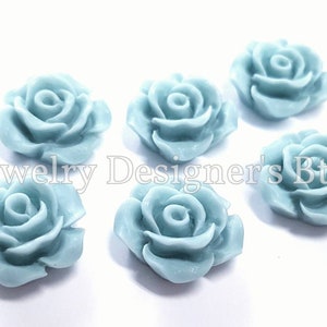 13mm Rose Cabochon - Resin Matte Carolina Blue Cabochons - 3D Floral Cabs - Flatback 9mm Base