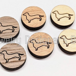 Cabochons en bois de teckel 12mm - Hot-dog Puppy Embellissements en bois - Cherrywood Walnut Bouleau, Pick Color - Vernis semi-mat