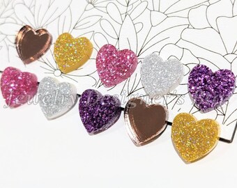 10mm Heart Acrylic Cabochons Set - Assorted Glitter and Mirror Cabs