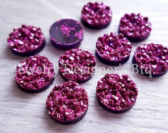 12mm Red Wine Druzy - Glitter Resin Sparkly Non-Hotfix Deco - Flat Back Embellishments