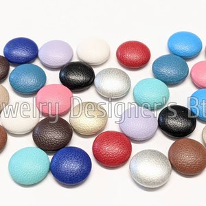 10.5mm Vegan Leather Flat Button Cover - Leatherette Cabochon - No Sew Holes - 14 Color Pack