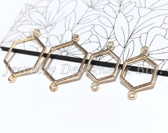 Hollow Out Hexagon Connector Charms - Open Back Bezel Blanks For Resin Jewelry Making - KC Gold