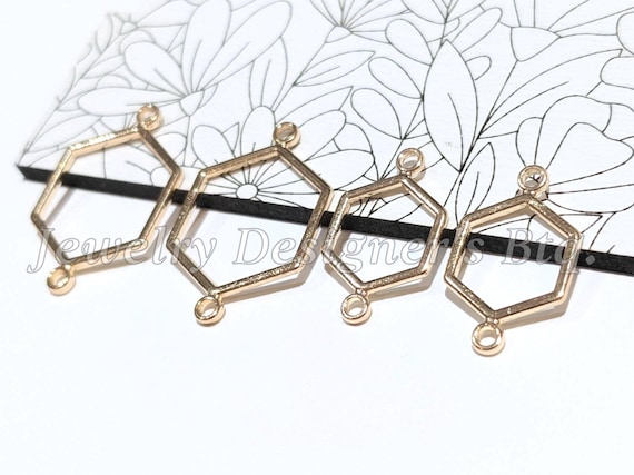 Hollow Out Hexagon Connector Charms - Open Back Bezel Blanks For Resin Jewelry Making - KC Gold