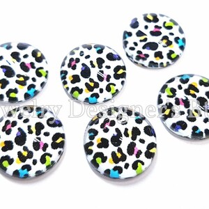 Cabochons photo en verre 12 mm, motif léopard arc-en-ciel