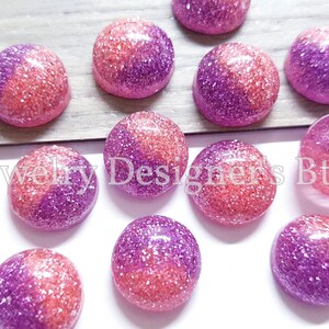 Purple Pink Ombre Sparkling Resin Glitterling Dome Cabochons - Flatback Non-Hotfix Embellishments - Pas de trous de forage