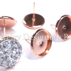 12mm Kupfer Rosegold Ohrstecker Rohlinge - Cabochon Bezel DIY Ohrringe - Kommt mit Ohrsteckern