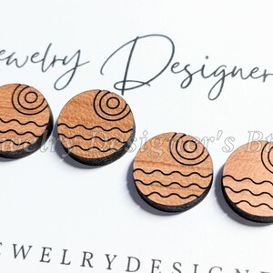 Cabujones de madera grabados de 12 mm - Adornos de madera con diseño de líneas - Para hacer aretes con botón - Diferentes opciones de materiales