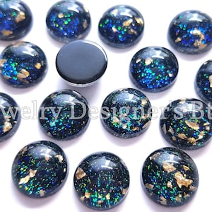 8mm Gold Foil Emerald Saphir Stardust Sparkle Resin Glitter Dome Flatback Cabochons