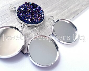 5pcs, 20mm Bright Silver Plated Cabochon Settings - Pendant Cabochons Round Blanks - DIY Necklaces - Jewelry Pendants Supplies