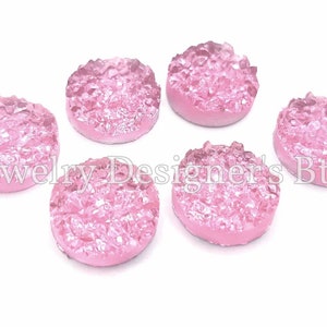 10mm Jelly Pink Druzy Cabochon - Résine Faux Druzies Flatback - Effet Cristal Translucide - Base Argent