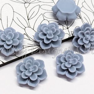 13mm Sukkulenten Cabochon - Resin Matte blau-graue Cabochons - 3D Floral Cabs - Flatback 9mm Sockel