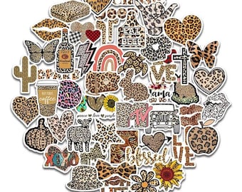 50pcs Assorted Leopard Print Stickers - Trendy Animal Print Waterproof Sticker