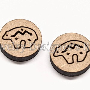Cabochons en bois gravés d’ours 12mm - Art amérindien Embellissements en bois - Bouleau cerisier noyer, Couleur de choix - Vernis semi-mat