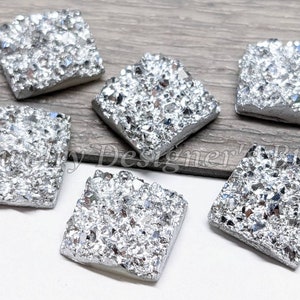 12mm Light Silver Resin Druzy Square Cabochons