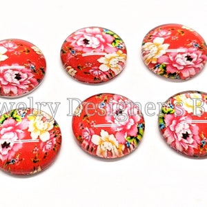 Cabochons photo en verre 12 mm motif floral vintage