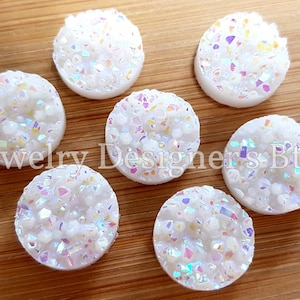 12mm Faux Druzy Cabochon Druzy Cabochon Chunky Druzy Cabochons Resin Opal Kawaii Druzies Stud Earring Post 12mm Bezel Kawaii Snow Ice White