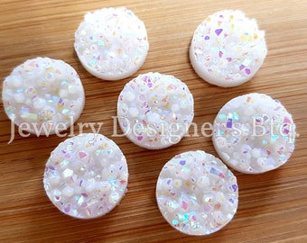 12mm Faux Druzy Cabochon Druzy Cabochon Chunky Druzy Cabochons Resin Opal Kawaii Druzies Ohrstecker 12mm Bezel Kawaii Snow Ice White