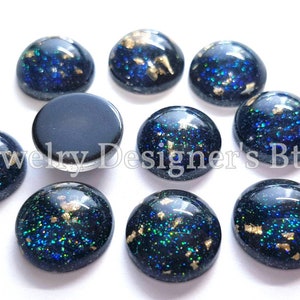 12mm Gold Foil Emerald Green Sparkle Resin Dome Flatback Cabochons
