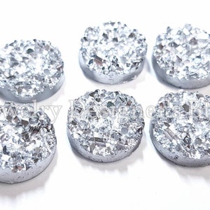 12mm Silver Resin Druzy Cabochon - Light Silvery Faux Druzies - For Round Flat Bottom Bezel