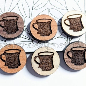 Cabochon in legno per tazza da tè e caffè da 10 mm - Abbellimenti in legno incisi - Betulla noce ciliegio, scegli il colore - Vernice semiopaca