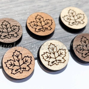 Cabujones de madera de hoja de arce de 10 mm - Adornos de madera de hojas - Abedul de nogal cerezo, color de selección - Barniz semimate