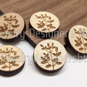 10 mm 葉の彫刻入り木製カボション - 木製装飾 - チェリーウッド、クルミ、バーチ、選択色 - セミマットワニス