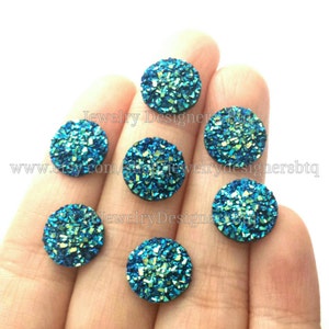 12mm Iridescent Blue Faux Druzy Cabochon Resin Cabochons Druzy Studs Fits 12mm Bezel Stud Earrings Druzy Post Earring DIY Druzy