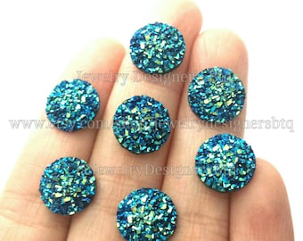 12mm Iridescent Blue Faux Druzy Cabochon Resin Cabochons Druzy Studs Fits 12mm Bezel Stud Earrings Druzy Post Earring DIY Druzy