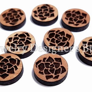 Cabañón de madera suculenta de 12 mm - adornos de madera grabados en plantas - Color de selección, barniz semimate de abedul de nogal cerezo