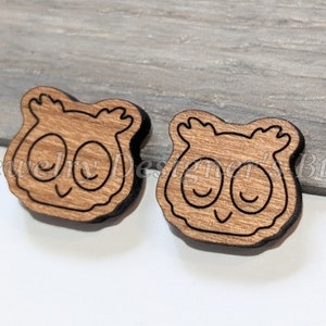 Cabochons en bois gravés hibou 12 mm - embellissements d'animaux - cerisier noyer bouleau, choix de la couleur - vernis semi-mat