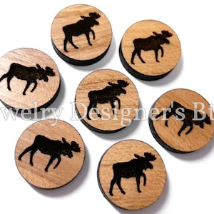 Cabochon en bois d'orignal 12 mm - Embellissements d'animaux en bois gravés - Vernis semi-mat