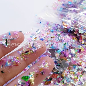 20g Flocons d’Ongles AB Broyés - Iridescent Aurora Borealis Nails Art - Mermaid AB Mylar Flakes Holographic Rainbow - Resin Shards Crafts Supply
