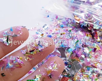 20g Crushed AB Nail Flakes - Iridescent Aurora Borealis Nails Art - Mermaid AB Mylar Flakes Holographic Rainbow - Resin Shards Crafts Supply
