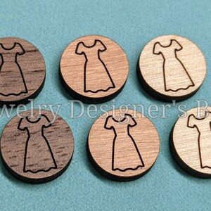 Cabochons en bois gravés pour robe 12 mm - Contour des robes en bois - Merisier noyer bouleau, choix de la couleur - Vernis semi-mat