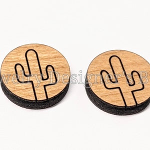 Cabochons en bois de cactus 12 mm - embellissements en bois de plantes du désert - cerisier noyer bouleau, choix de la couleur - vernis semi-mat