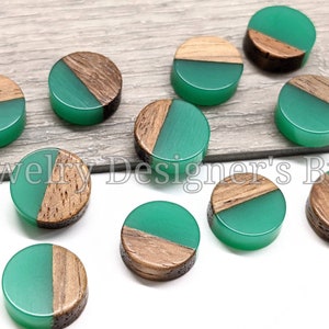 Cabochons en bois faits main en résine - Tailles comprises entre 9,5 mm et 10,5 mm - Jade