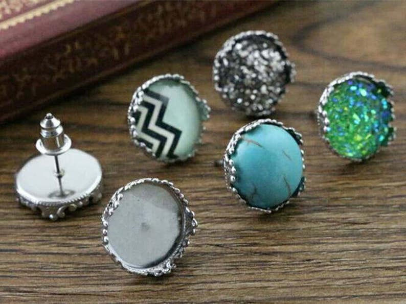 12mm Hypoallergenic Surgical Stainless Steel Stud Earring Bezel Cabochon Settings Earrings Posts Cabochons Bezels Jewelry Supplies image 3