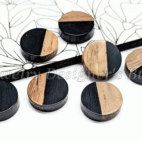 Handmade Resin Wood Cabochons - Size Ranges Between 9.5mm - 10.5mm - Jet Black