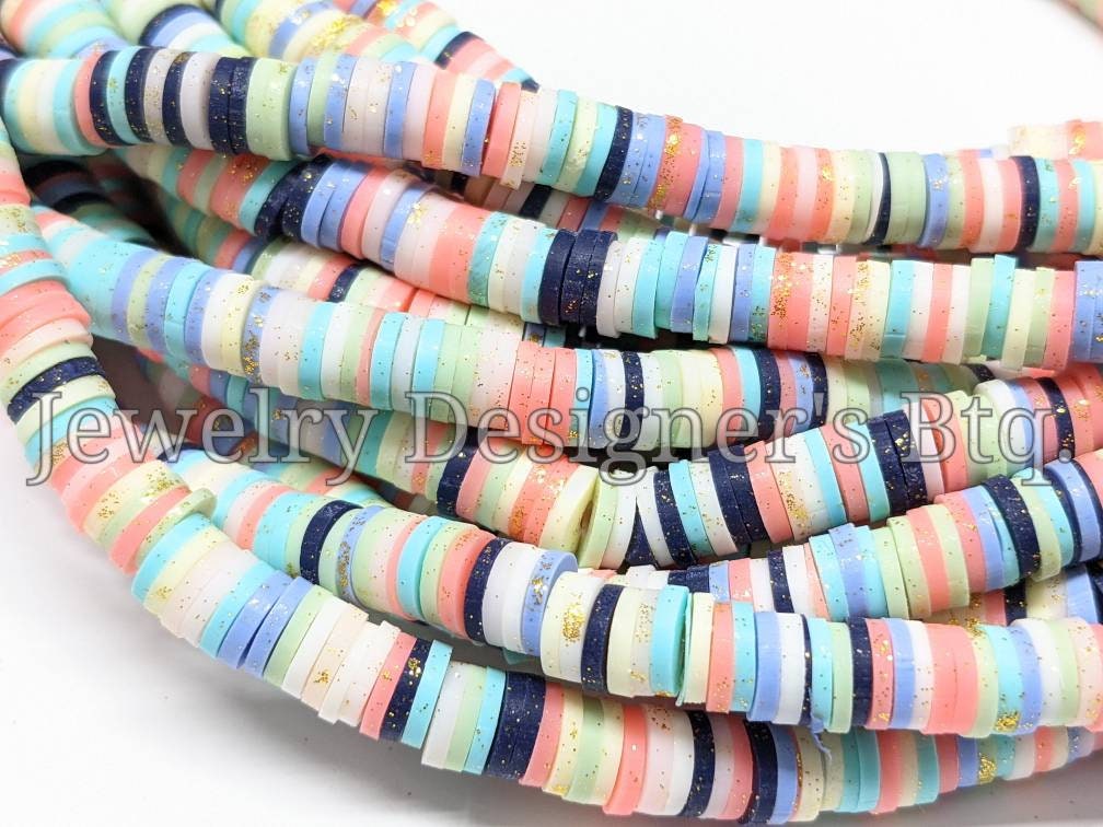 Stripes glitter beads, pink beads for jewelry making, polymer clay beads,  12 elegant stripes beads, handmade tube be…