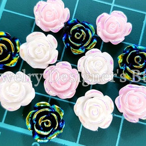 Roses caméléons chromées, 10 mm, fleurs décoratives multicolores en résine 3D - Rose Kawaii Flatback - 10 mm de diamètre, pas de perçage