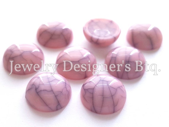 12mm Mauve Craquelure Resin Flatback Cabochons - Faux Gemstone Cabs - No Drill Holes