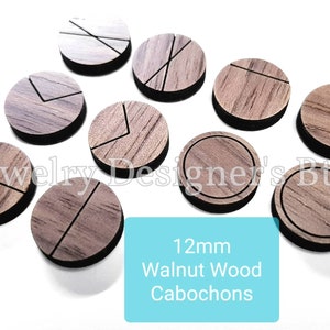 Cabochons en bois plaqués de noyer géométrique cercle de 12mm - Ornement de cercles en bois plat - finition semi-mate