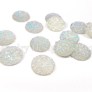 14mm Iridescent Faux Cabochon Druzy, Cabochons en résine paillettes, Bijoux en gros Artisanat Fournitures Boucles d’oreilles, Aurora Borealis