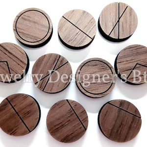 Cabochons circulaires géométriques en bois contreplaqué de noyer de 10 mm - Embellissements de cercles en bois plats - Fini semi-mat