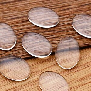 18x25mm Oval Glass Cabochons - Transparent Clear Flat Black