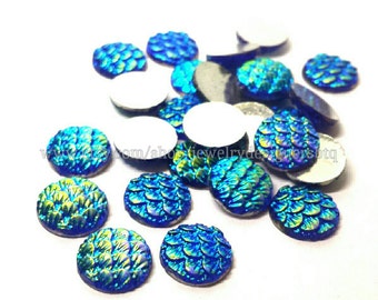 10mm Mermaid Dragon Fish Scale Cabochons en résine iridescente